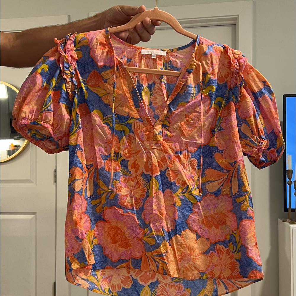 Olivaceous Vibrant Floral Blouse - Pink and Blue